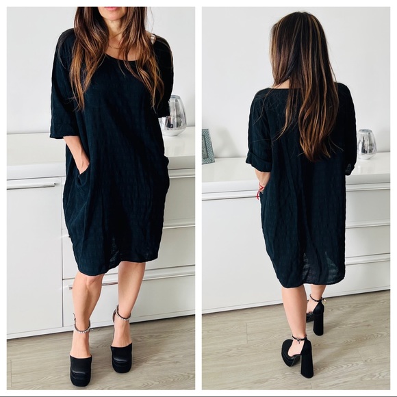 Made in Italy Black Chic Front pocket Boho dress - Picture 4 of 7